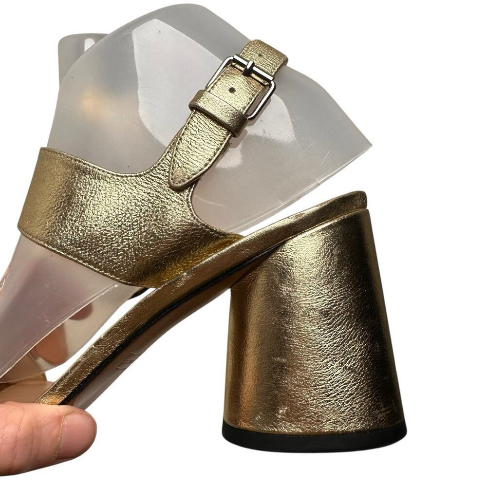 Marc Jacobs Gold Emilie Square Toe Block Heel Sz 37 Metallic Glam MobWife Bridal - Picture 10 of 14